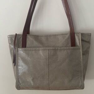 Hobo metallic taupe/ tan shoulder straps genuine leather bag
